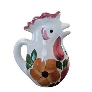 Vintage Italian Friul Rooster Pitcher Hand Painted Ceramic Jug Chicken Floral